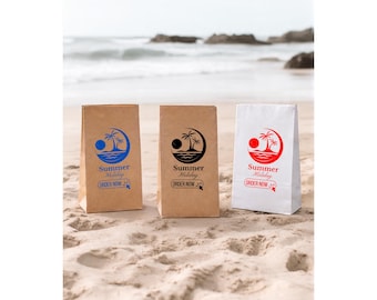 Sacs en papier de vacances avec logo personnalisé sans poignée, sacs d'emballage cadeau blancs kraft