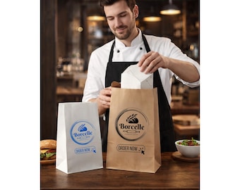 Sacs en papier de boulangerie avec logo personnalisé sans poignée, sacs d'emballage de pain blanc kraft