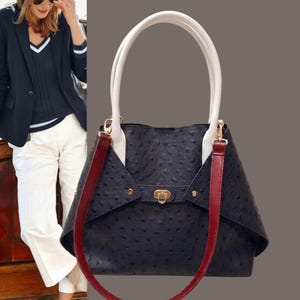 Luxury Nautica Ostrich Leather Tote Bag, Unlined Shoulder Shopper Bag, Elegant Structured Purse, Large Everyday Carryall Bag FLY.