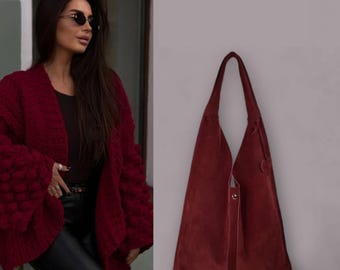 Soft Leather Hobo Bag, Minimalist Shoulder Bag, Slouchy Leather tote, Large Everyday Bag, Womens leather purse. Women's shopping bag LINDA