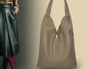 Soft Leather Hobo Bag, Minimalist Shoulder Bag, Slouchy Leather tote, Large Everyday Bag, Womens leather purse. Women's shopping bag LINDA