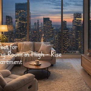 Picture of Cozy High Rise Living Room Wall Art, Modern Apartment Interior, Evening ...
