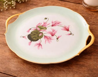 Antique Limoges JPL Hand-Painted Cyclamen Plate, Art Nouveau Floral Tray
