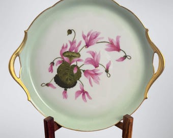 Antiek Limoges JPL handgeschilderd cyclaambord, art nouveau Frans porseleinen dienblad, 1902 bloemendecor