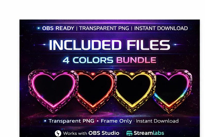 Neon Heart Webcam Frame | Cyberpunk Twitch Stream Overlay (4 Colors ...