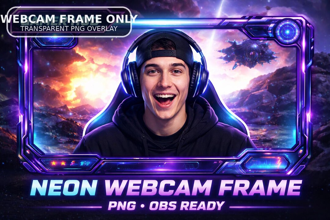 Neon Gamer Webcam Frame | Stream Overlay, OBS & Streamlabs (PNG ...
