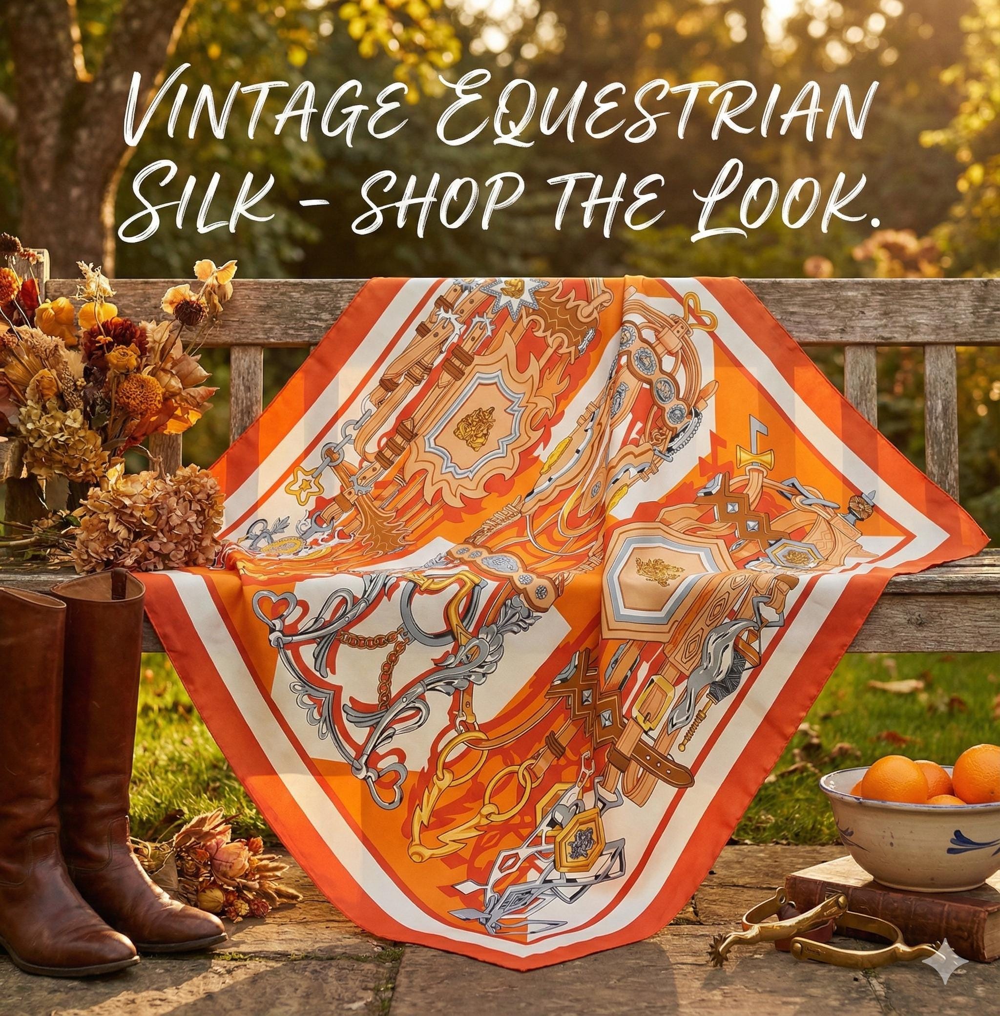 Foulard Carré de soie Vintage Calèche et Roue Cadeau pour Femme FO274