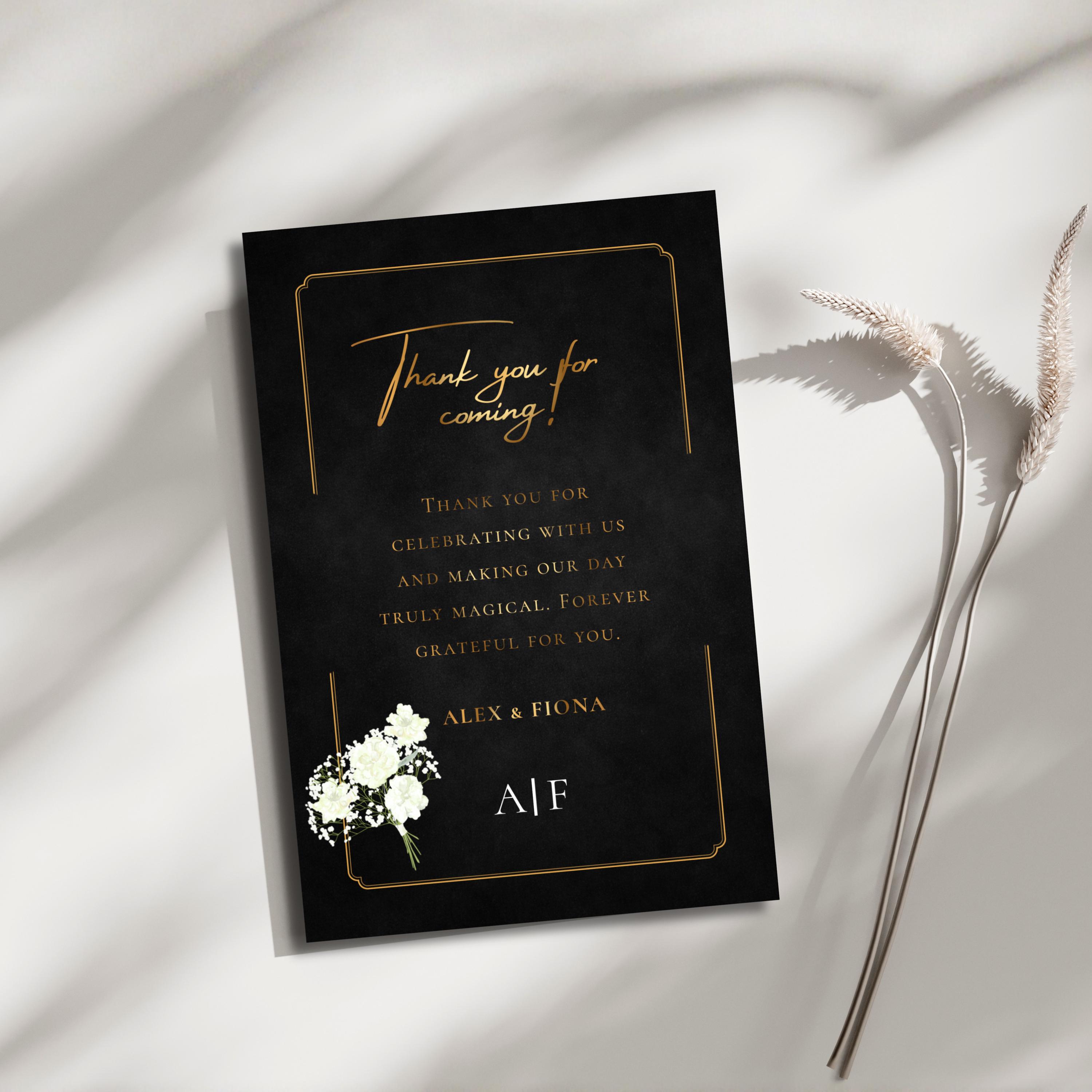 Black Wedding Thank You Card Template, Editable in Canva, Elegant Gold ...