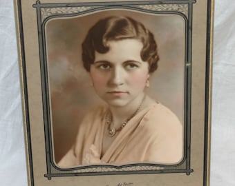 Vintage Hand Colored Cabinet Photo Woman 1920s