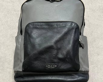 Rare Coach Leather Back Pack Bag Mens Black / Gray Vintage Luxury