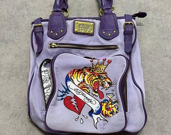 Don ed hardy Womens Bag Large Handle Leather Vintage Print