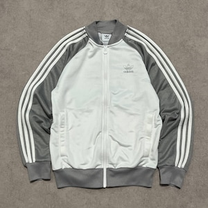 Adidas Herr Grå/Vit Firebird Rare Träningsjacka Sweatshirt Med Dragkedja Logotyp Y2K Vintage Randig Storlek S