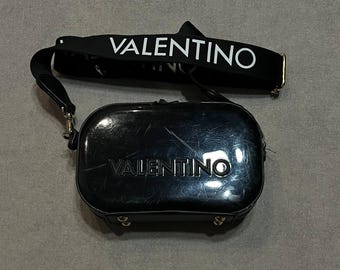 Valentino Spa Womens Crossbody Bag Black Monogram Logo Shoulder Size Medium