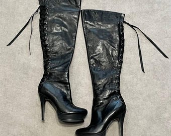 Botas altas de tacón Casadei vintage para mujer, raras, italianas, con plataforma, talla 6US 36EU
