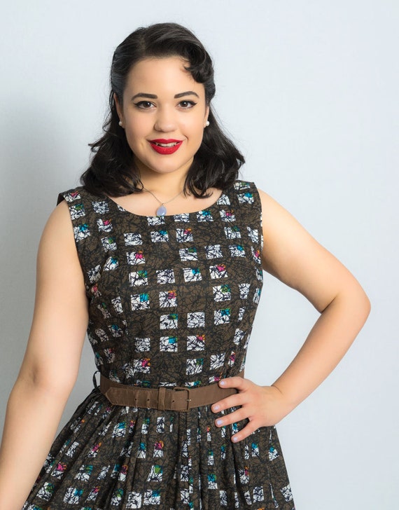 1950s Dress / 1950s Abstract Print Dress / 50s Dre