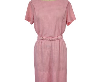 Vintage 1960s Dress / Vintage 60s Pink Shift Dress / 60s Rope Belted Dress