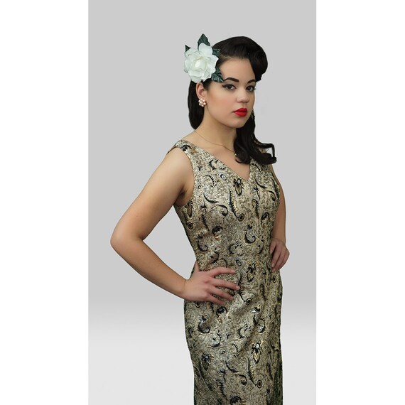 1960s Fashion / 60s Dress / 60s Gold Black and Si