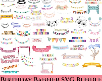 Födelsedagsbanner SVG-paket: Festvippor Clipart (digital nedladdning)