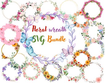 Blommig krans SVG-paket: Bröllopscirkelram (digital nedladdning)
