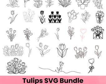 Tulpan SVG-paket, dekaler med vårblommor (svg, png, dxf, eps)