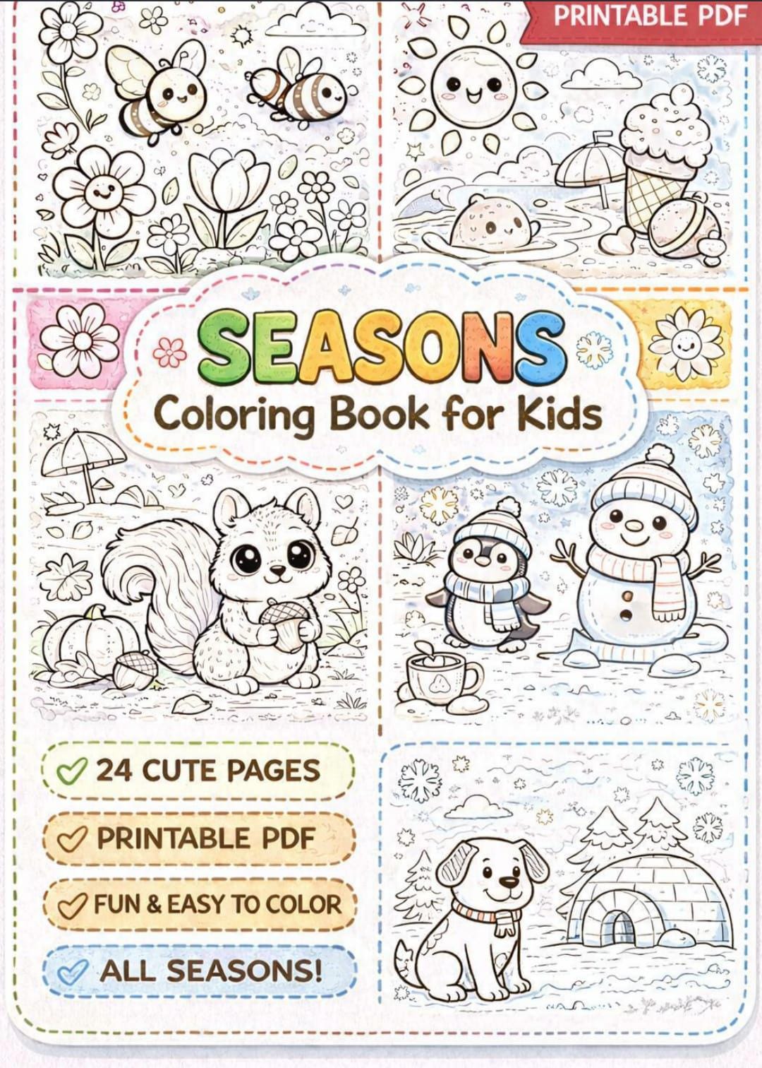Seasons Coloring Pages for Kids | 24 Page Printable (PDF Download) - Etsy
