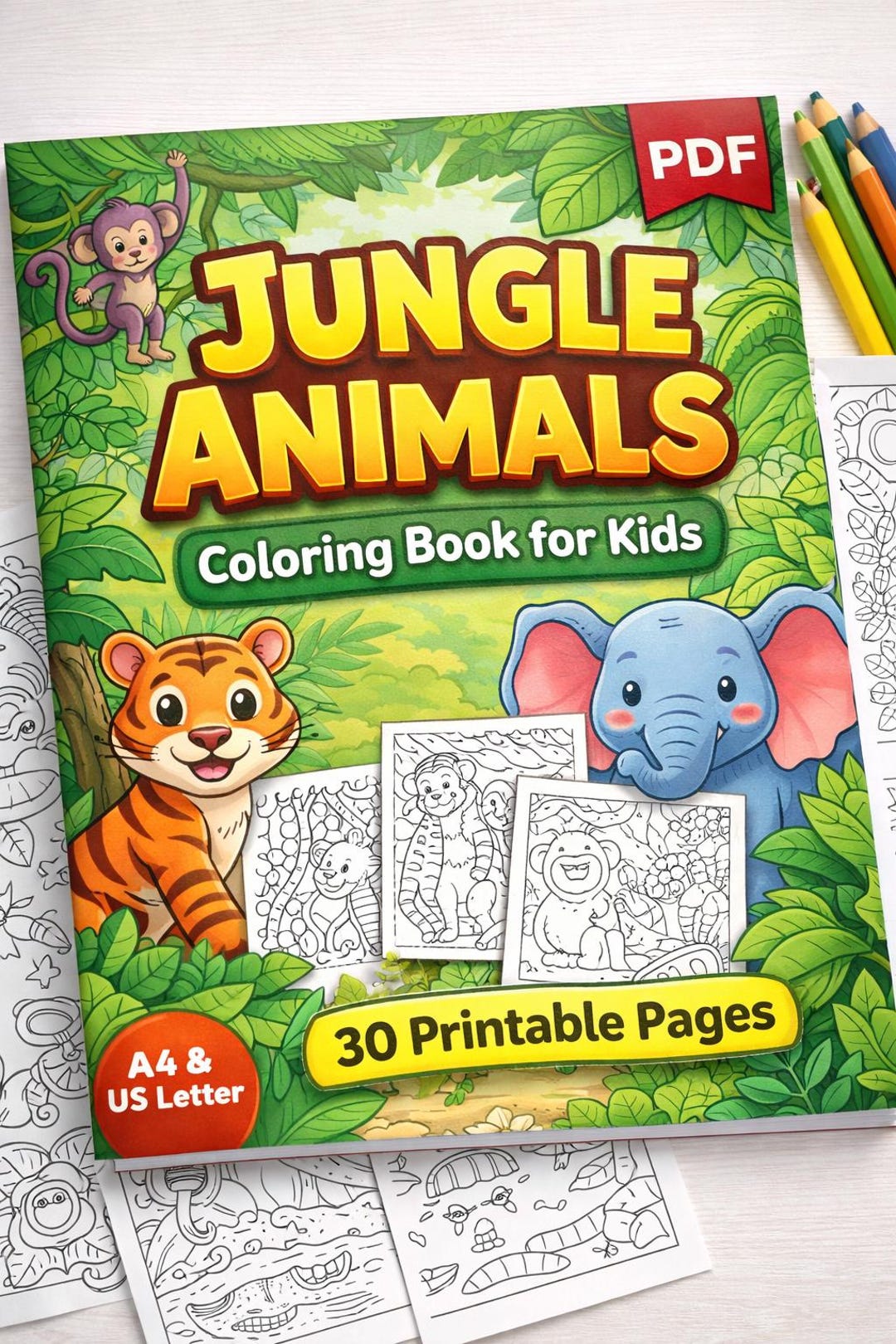 Jungle Animals Coloring Book for Kids | 30 Page Printable PDF - Etsy