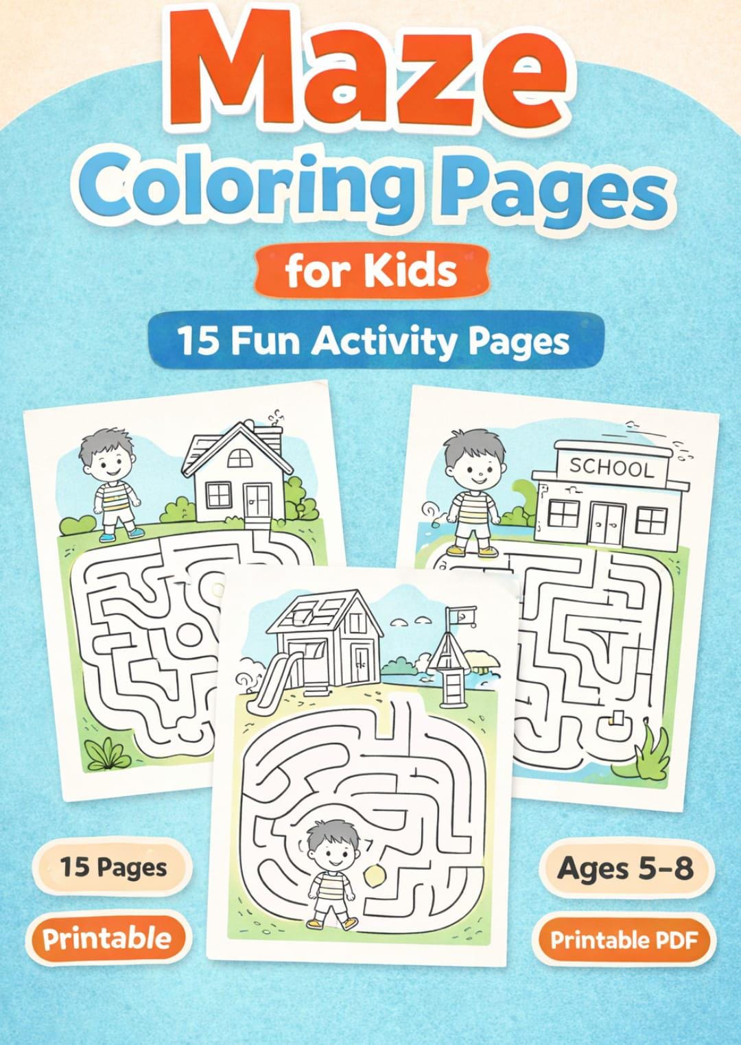 Maze Coloring Pages for Kids | 15 Page Printable Maze Activity PDF ...