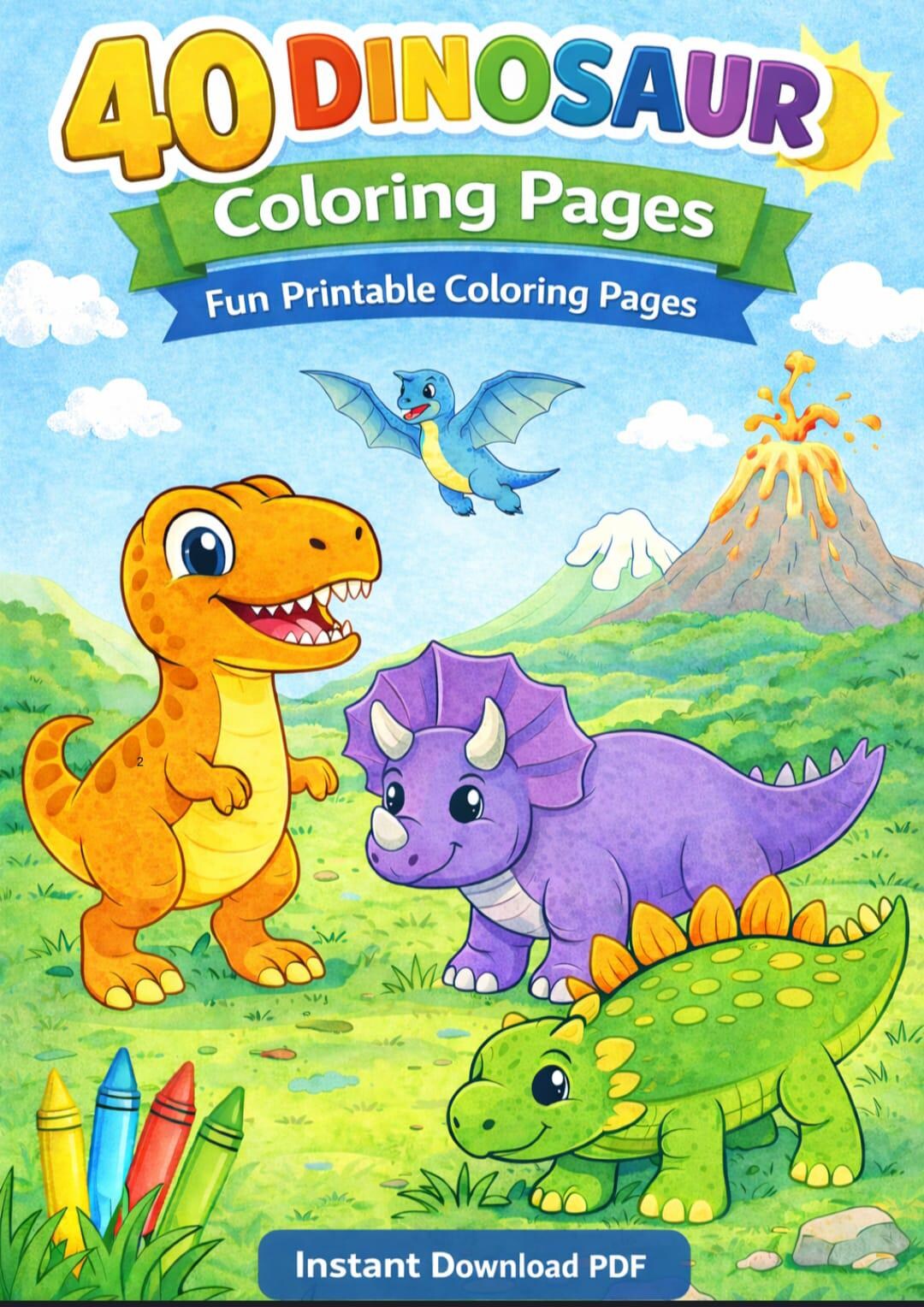 Dinosaur Coloring Pages for Kids | Printable PDF | 40 Pages - Etsy ...