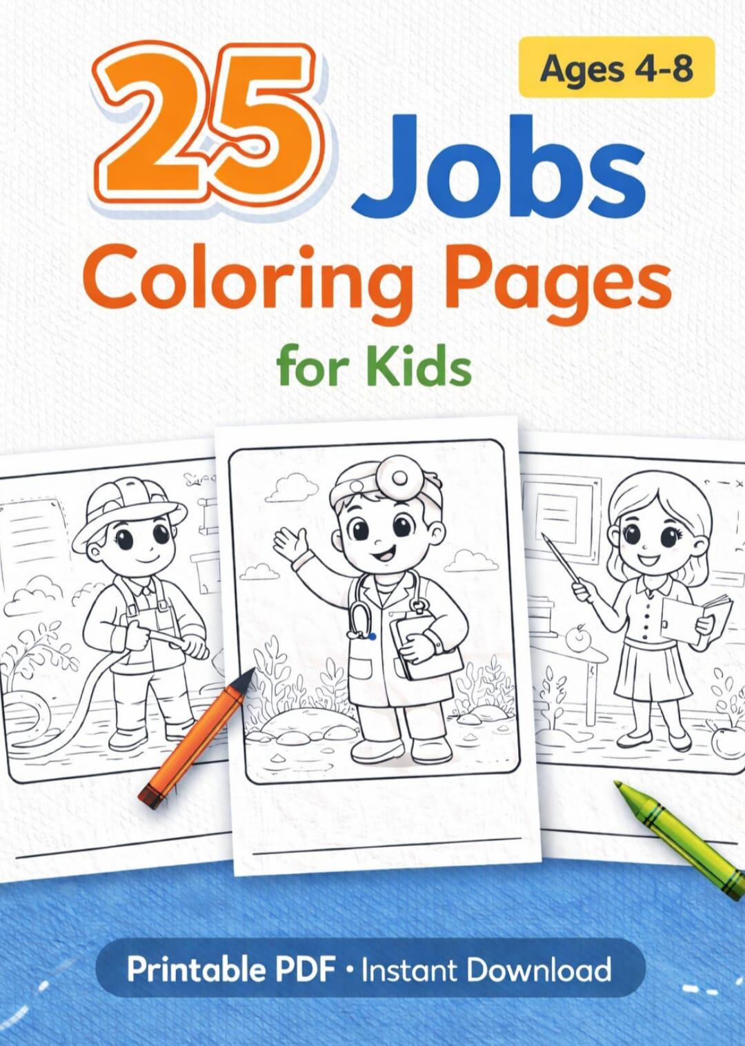 Jobs & Professions Coloring Pages for Kids | 25 Pages | Printable PDF ...
