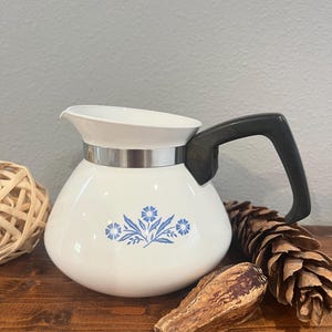 Vintage CorningWare Blue Cornflower Coffee Pot – Mid-Century Milk Glass Carafe