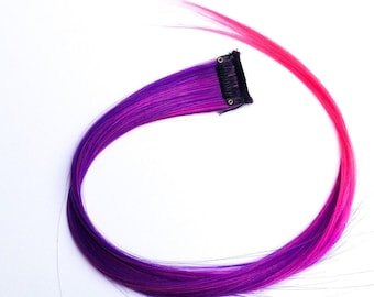 Hair feather extension clip - Purple and neon pink ombre