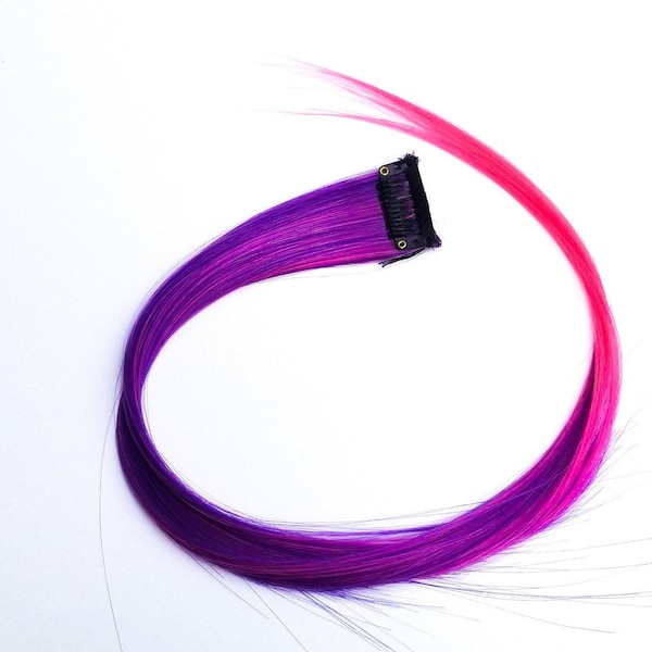 Hair feather extension clip - Purple and neon pink ombre