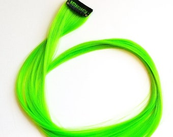 Hot neon green hair extension clip in