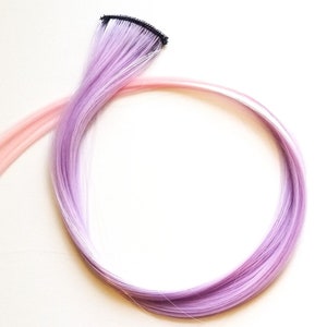 Purple pink ombre hair extension clip in - Pastel purple to pastel pink ombre