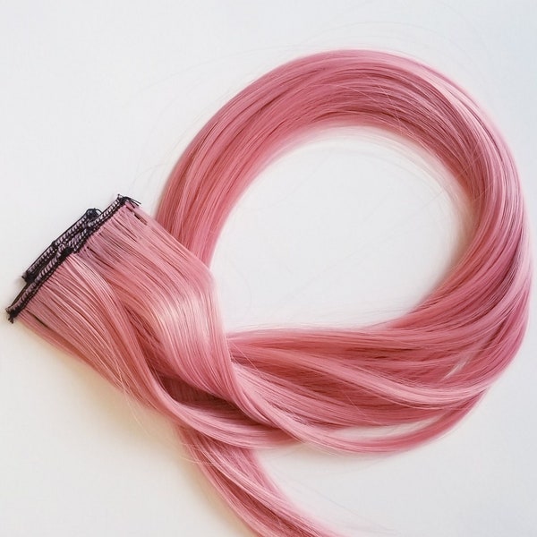 Pastel dusty rose pink hair extension clip in