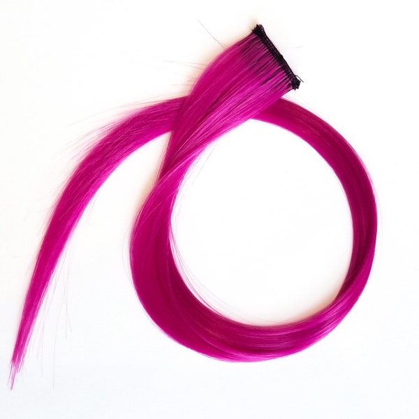 Magenta dark berry pink purple hair extension clip in