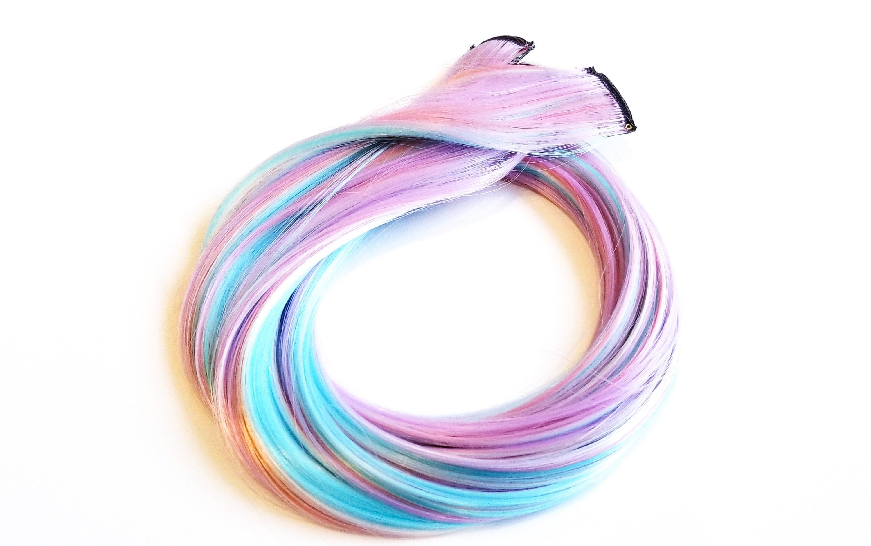 thumbnail image 2 of SEGO 20" Ombre Clip-In Hair Extensions: 10 Pcs Synthetic Colored Streaks (Blue, Pink, Purple, Red, Brown) 2 of 3