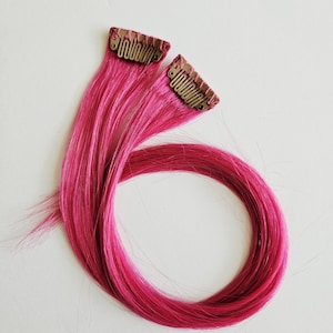 2 PC Mini magenta pink hair extension clip ins, 14 inch