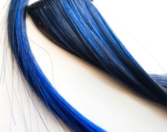 Blue black ombre hair extension clip in