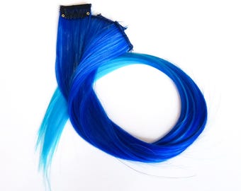 Mermaid blue ombre hair extension clip in - dark blue to light blue