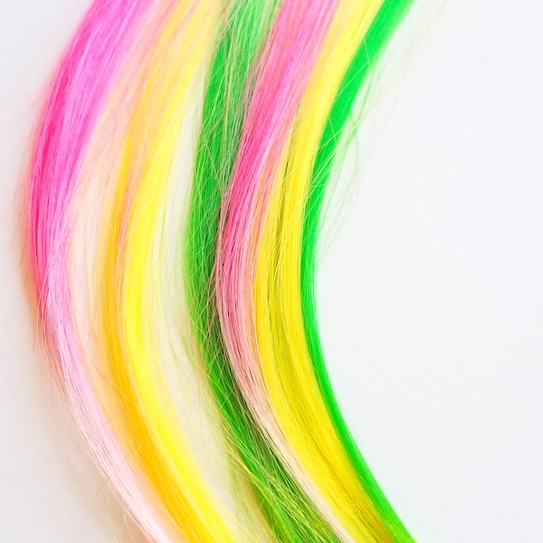 Brights collection - 3 piece neon hair extension clips - Neon pink to pastel pink ombre, neon yellow, and neon green