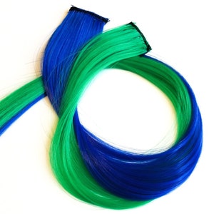 2 piece mermaid green and blue hair extension clip ins