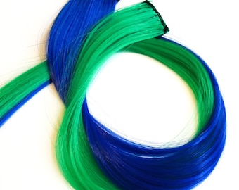2 pc mermaid green and blue hair extension clip ins