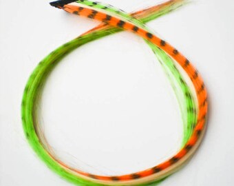 4 pieces hair feather extension clip ins - green, orange, blonde