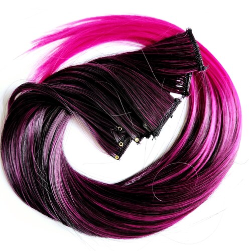 Pink Black Ombre Hair Extension Clip In - Etsy display picture 3