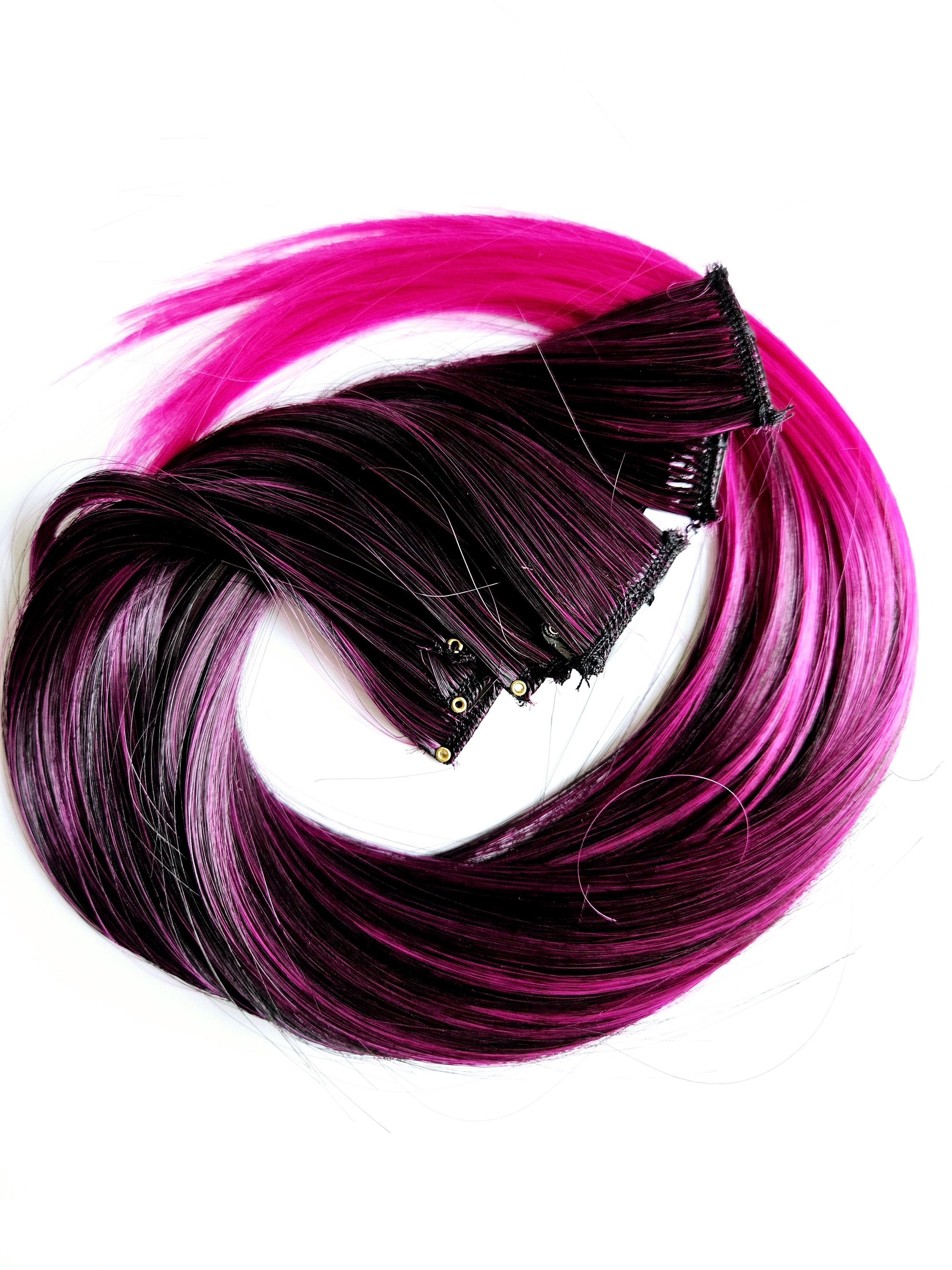 Pink black ombre hair extension clip in