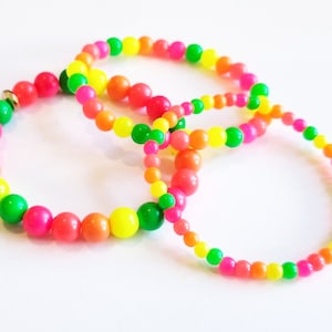 Neon rainbow candy colors glass stretch bracelet trio set