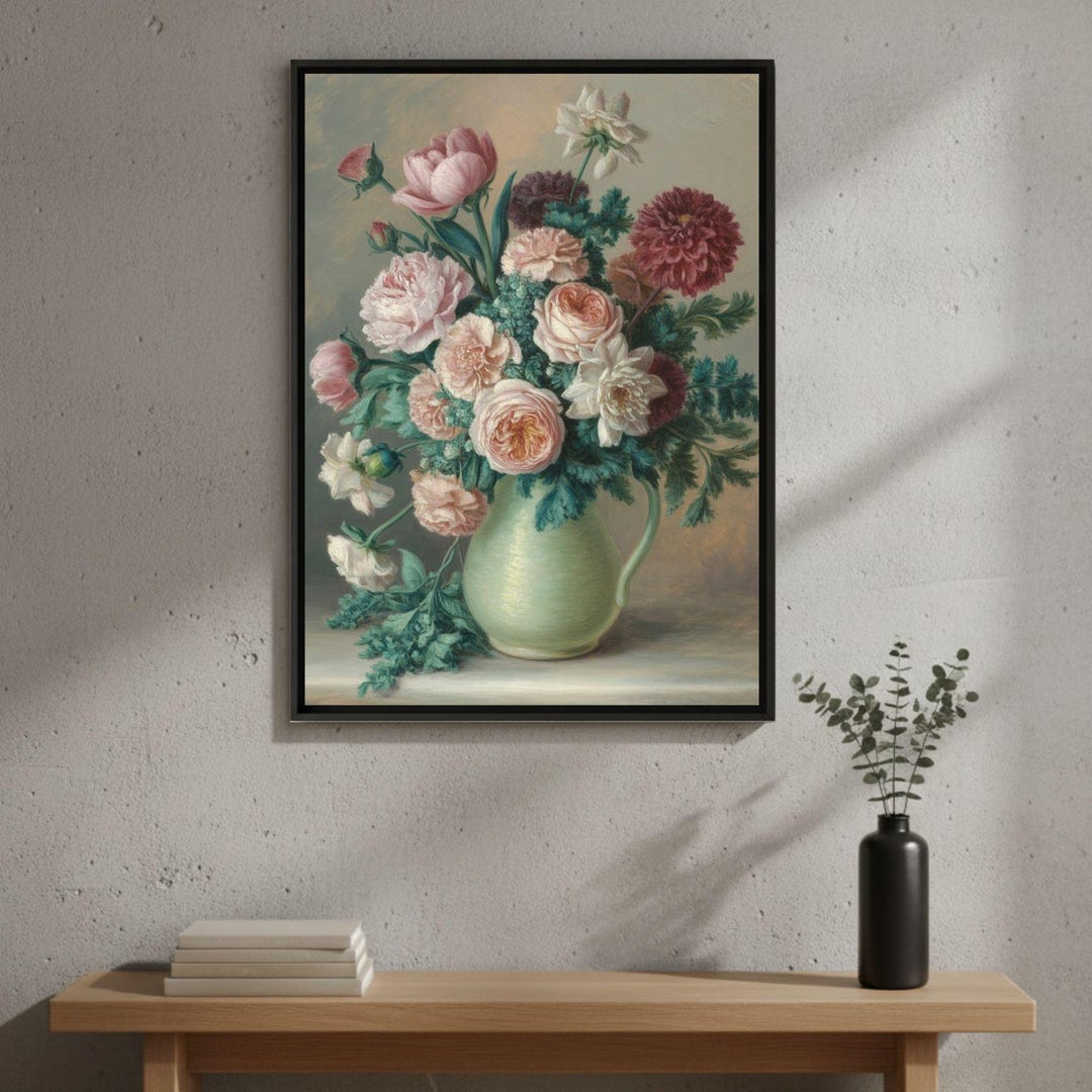 Vintage Pink Rose Wall Art Antique Floral Still Life Print Moody ...