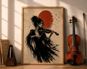 Quadri per violino, decorazioni murali a tema musicale, stampe per violinisti, quadri in stile giapponese, opere d'arte per la stanza della musica, regalo per musicisti, arte per orchestra