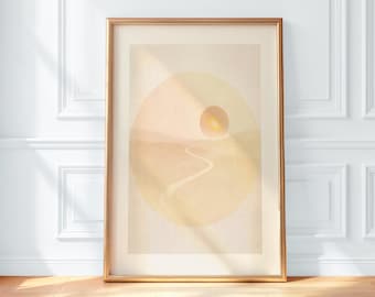 Decorazione murale Wabi Sabi, paesaggio con alba nel deserto, arredamento giapponese dai toni caldi e neutri, stampa minimalista